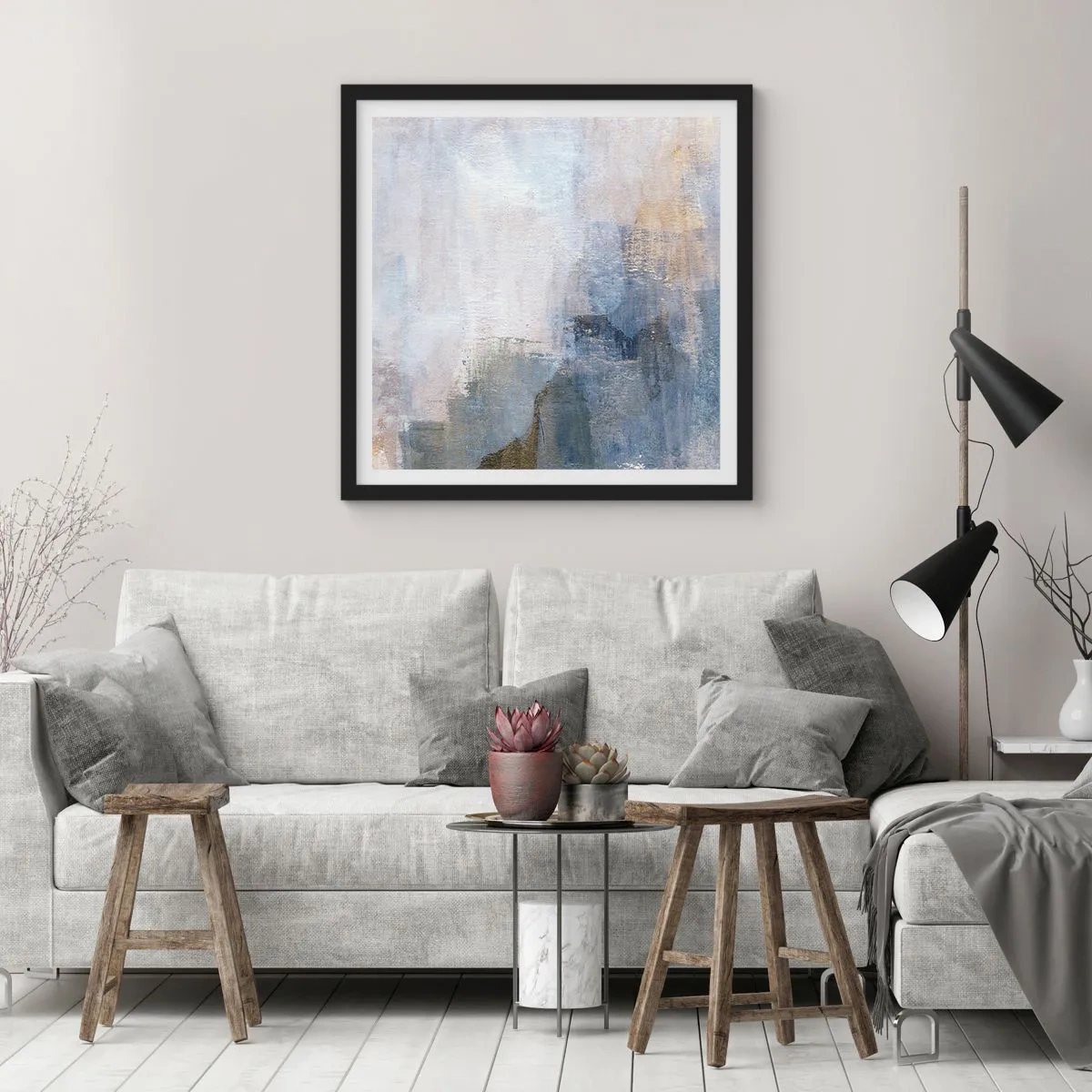 Plakat w czarnej ramie - Tony i akordy barw - 30x30 cm