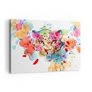 Obraz na płótnie - Abstrakcyjny portret lamparta w intensywnych kolorach - 100x70cm - Piękna i bestia - Nowoczesna dekoracja ścienna do salonu, kuchni i sypialni ARTTOR