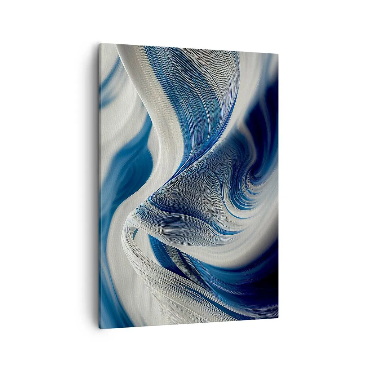 Obraz na płótnie - Abstrakcyjne fale w odcieniach błękitu i bieli - 50x70cm - Płynność błękitu i bieli - Nowoczesna dekoracja ścienna do salonu, kuchni i sypialni ARTTOR