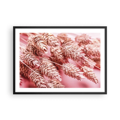 Plakat w czarnej ramie - Zbliżenie na kłosy w różowym odcieniu - 70x50cm - Kwietna kaskada w różu - Nowoczesna dekoracja ścienna do salonu i sypialni ARTTOR