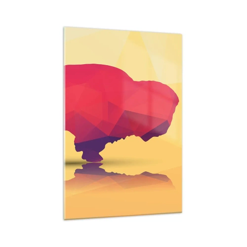 Obraz na szkle - Geometryczna sylwetka bizona w odcieniach czerwieni i fioletu - 70x100cm - Amarantowa siła żubra - Nowoczesna dekoracja ścienna do salonu i sypialni ARTTOR