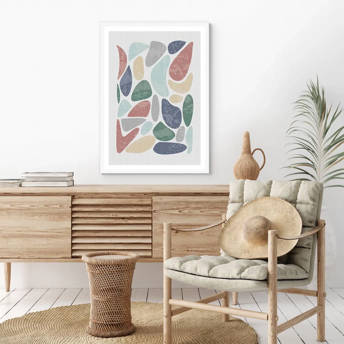 Plakat w białej ramie - Mozaika pudrowanych barw - 70x100 cm