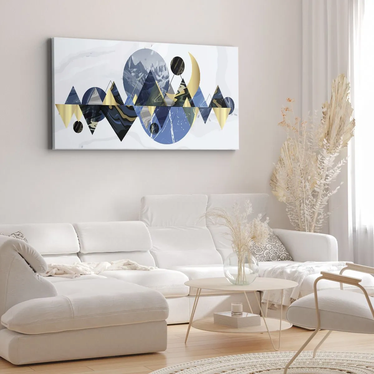 Obraz na płótnie - Abstrakcyjne geometryczne wzory z motywem gór - 160x50cm - Pejzaż geometryczny - Nowoczesna dekoracja ścienna do salonu i sypialni ARTTOR