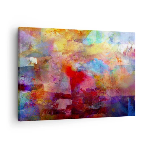 Obraz na płótnie - Kolorowa abstrakcja w ciepłych i chłodnych odcieniach - 70x50cm - Zajrzeć do środka tęczy - Nowoczesna dekoracja ścienna do salonu i sypialni ARTTOR
