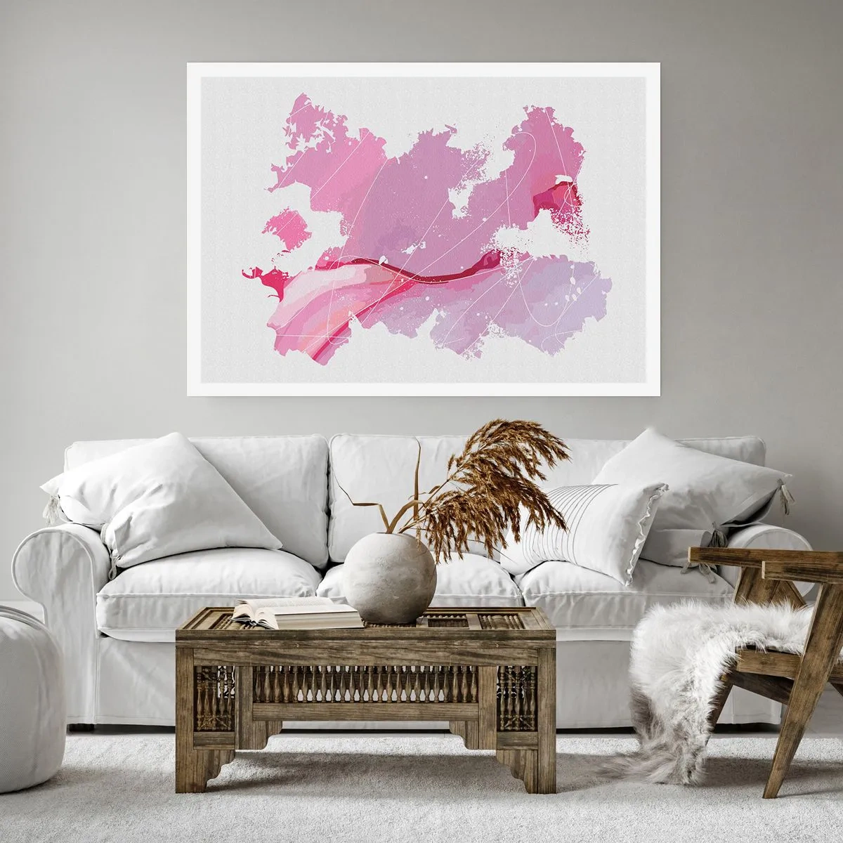 Plakat - Abstrakcyjna mapa świata w odcieniach różu - 100x70cm - Mapa różowego świata - Nowoczesna dekoracja ścienna do salonu i sypialni ARTTOR
