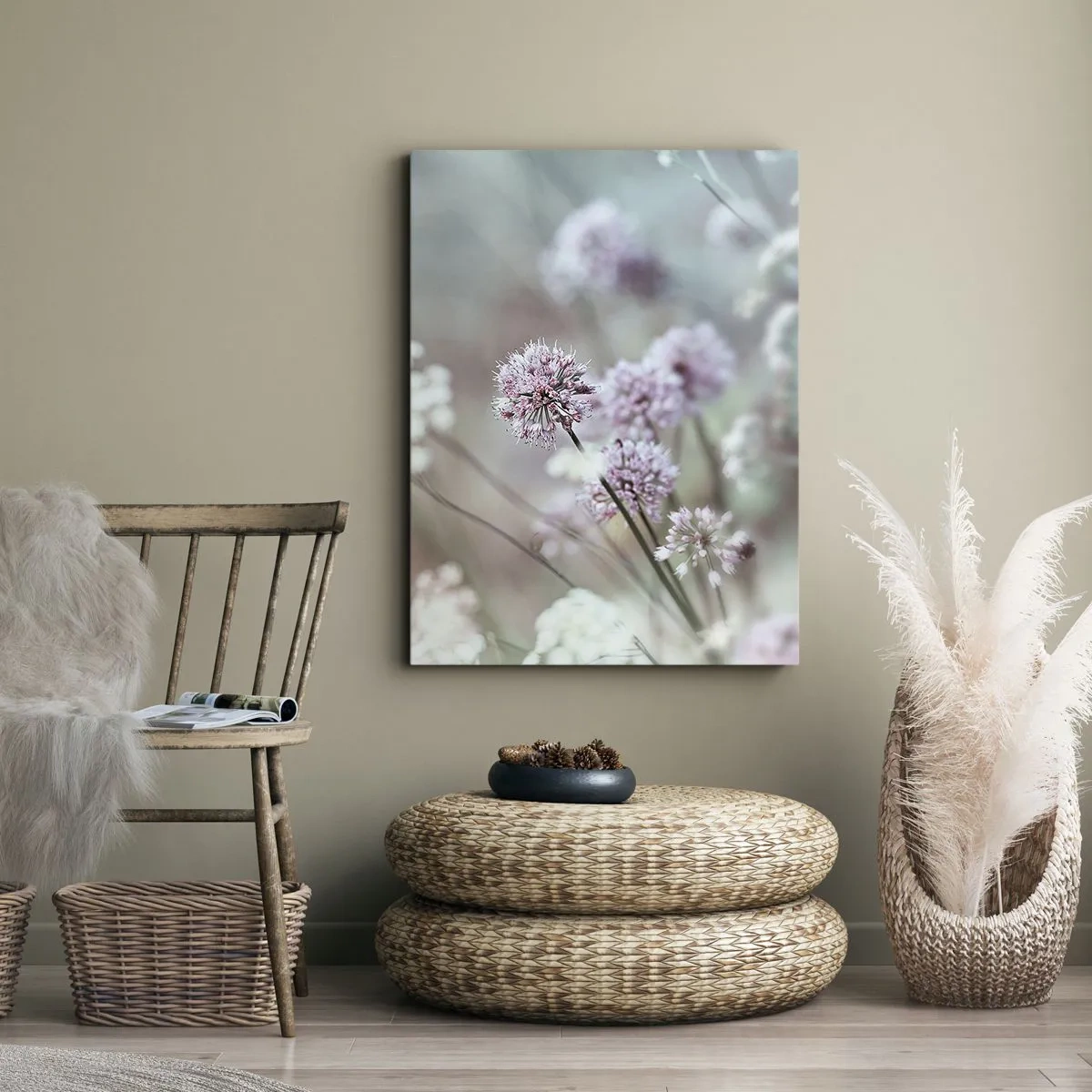 Obraz na płótnie - Delikatne kwiaty w pastelowych odcieniach - 70x100cm - Słodkie filigrany ziół - Nowoczesna dekoracja ścienna do salonu i sypialni ARTTOR