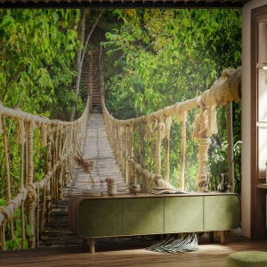 Fototapeta Samoprzylepna Deluxe Sticker - Zawieszony w zieleni - Dżungla, Most Linowy, Natura - 350x256 cm