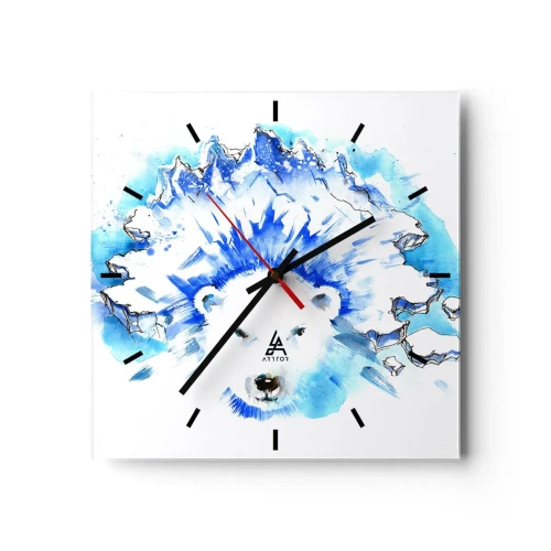 Zegar ścienny - Artystyczna akwarela niedźwiedzia polarnego z lodowym motywem - 30x30cm - Król Arktyki w lodowej koronie - Nowoczesna dekoracja ścienna do salonu i sypialni ARTTOR