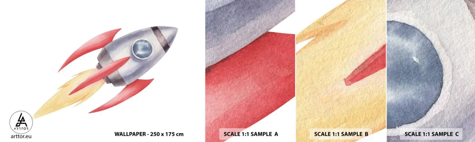 Fototapeta Próbka Standard Eco - Wyżej, prędzej, dalej - Rakieta Kosmiczna, Dziecięcy, Kosmos - 100x30 cm