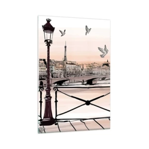 Obraz na szkle - Paryski widok z latarnią i mostem - 80x120cm - Nad dachami Paryża - Nowoczesna dekoracja ścienna do salonu i sypialni ARTTOR