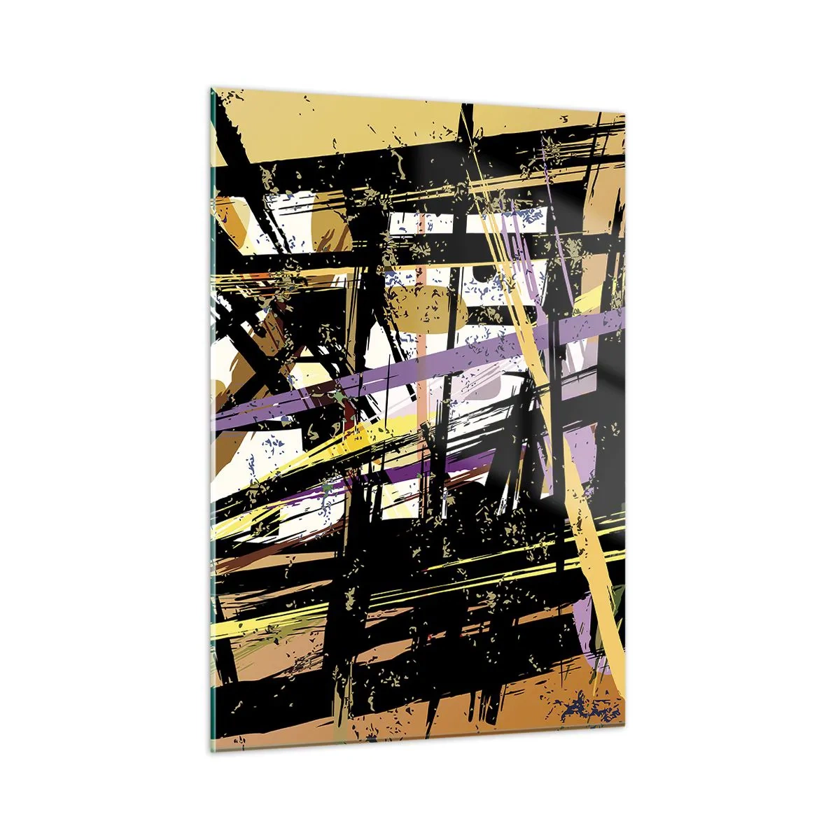 Obraz na szkle - Abstrakcyjna kompozycja geometryczna w ostrych liniach - 50x70cm - Ostre cięcie - Nowoczesna dekoracja ścienna do salonu, kuchni i sypialni ARTTOR