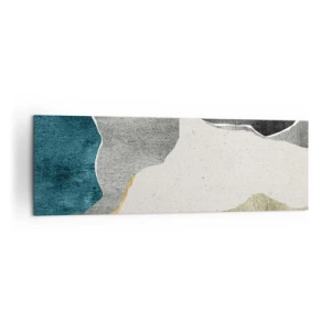 Obraz na płótnie - Geometryczne formy w odcieniach szarości, zieleni i złota - 160x50cm - Mozaikowa kompozycja z nitką złota - Nowoczesna dekoracja ścienna do salonu i sypialni ARTTOR