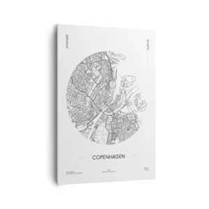 Obraz na płótnie - Mapa Kopenhagi w minimalistycznym, czarno-białym stylu - 70x100cm - Anatomia Kopenhagi - Nowoczesna dekoracja ścienna do salonu i sypialni ARTTOR