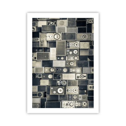 Plakat - Kolaż z głośników w odcieniach szarości - 50x70cm - I wszystko gra - Nowoczesna dekoracja ścienna do salonu, kuchni i sypialni ARTTOR