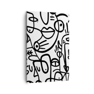 Obraz na płótnie - Czarno-białe abstrakcyjne rysunki z motywami twarzy - 80x120cm - Twarze i miraże - Nowoczesna dekoracja ścienna do salonu i sypialni ARTTOR