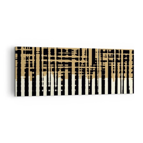 Obraz na płótnie - Abstrakcyjne linie w kolorach czerni, beżu i bieli - 140x50cm - Architektoniczna abstrakcja - Nowoczesna dekoracja ścienna do salonu i sypialni ARTTOR