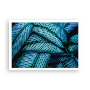 Plakat - Bliskie ujęcie turkusowych liści o wyrazistych detalach - 100x70cm - Linie życia - Nowoczesna dekoracja ścienna do salonu i sypialni ARTTOR