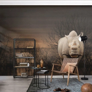 Fototapeta Premium Sand - Biały przeciw naturze - Nosorożec , Zwierzęta, Afryka - 300x210 cm