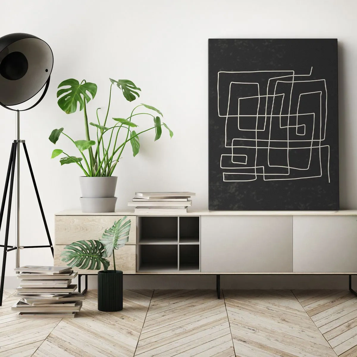 Obraz na płótnie - Abstrakcyjny wzór geometryczny na ciemnym tle - 70x100cm - Nie taki prosty - Nowoczesna dekoracja ścienna do salonu i sypialni ARTTOR