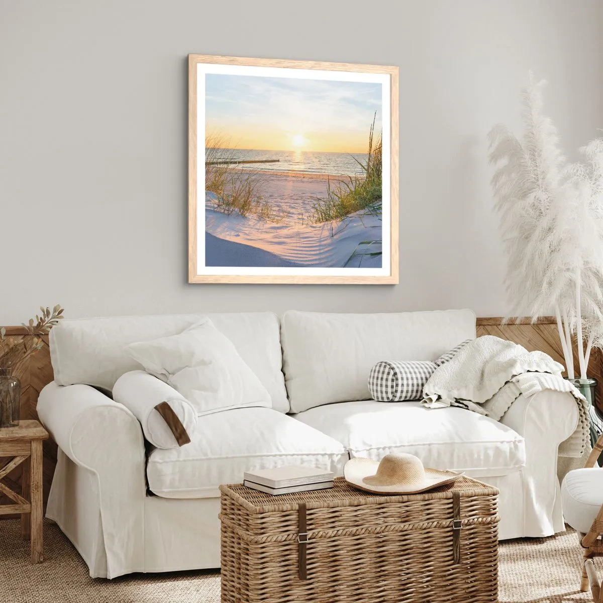 Plakat w ramie jasny dąb - Morza szum, ptaków śpiew, dzika plaża pośród traw… - 50x50 cm