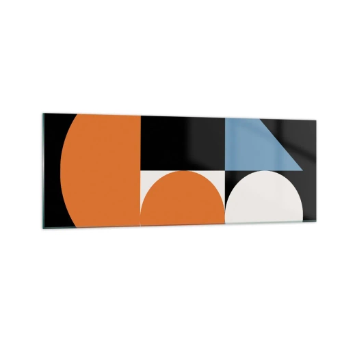 Obraz na szkle - Geometryczny wzór z kolorowymi kształtami na czarnym tle - 140x50cm - Układ figurowy - Nowoczesna dekoracja ścienna do salonu i sypialni ARTTOR