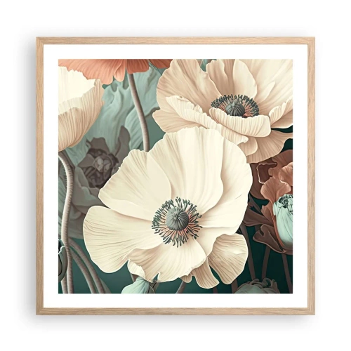 Plakat w ramie jasny dąb - Szept maków - 60x60 cm