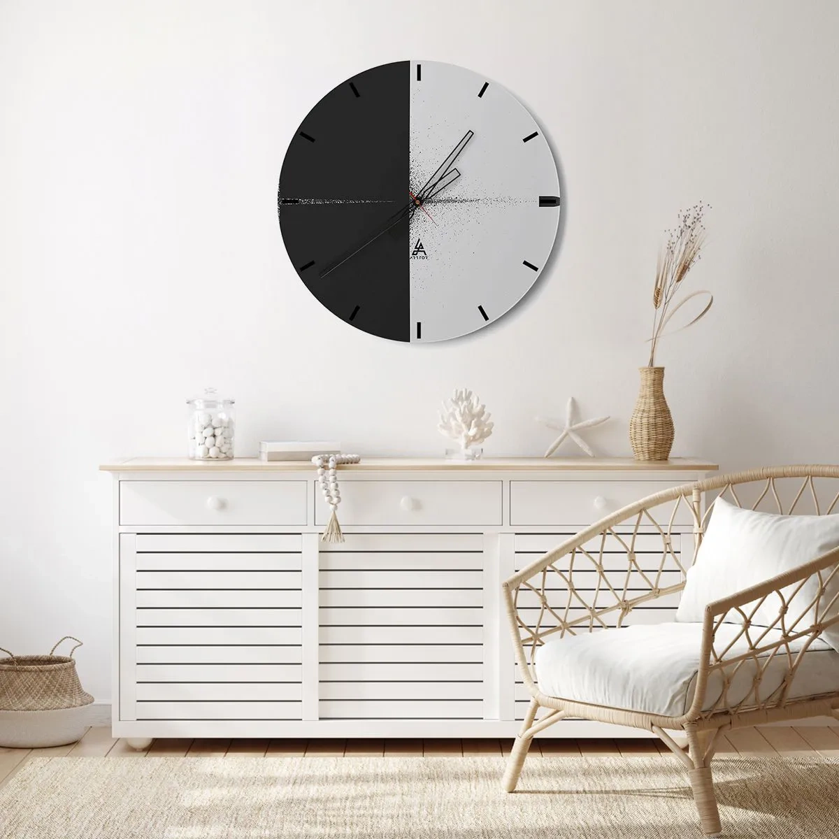 Zegar ścienny - Minimalistyczna abstrakcja w czerni i bieli - 30x30cm - Prosto do celu - Nowoczesna dekoracja ścienna do salonu, kuchni i sypialni ARTTOR