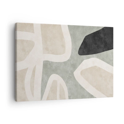 Obraz na płótnie - Abstrakcyjne kształty w stonowanych barwach - 70x50cm - Kompozycja z motywem czerni - Nowoczesna dekoracja ścienna do salonu i sypialni ARTTOR