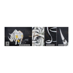 Fototapeta Próbka Premium Sand - Gruboskórność to mit - Abstrakcja, Nosorożec, Abstrakcja - 100x30 cm