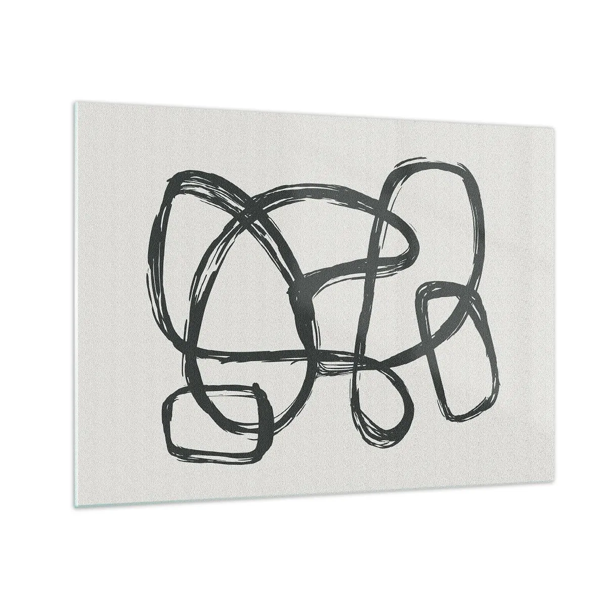 Obraz na szkle - Czarne pętle i linie tworzące abstrakcyjną kompozycję na białym tle - 70x50cm - Zapętlona abstrakcja - Nowoczesna dekoracja ścienna do salonu i sypialni ARTTOR