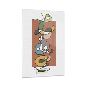 Obraz na szkle - Kompozycja abstrakcyjnych linii i kształtów w harmonijnych kolorach ziemi - 70x100cm - Abstrakcja: kolorowy pląs - Nowoczesna dekoracja ścienna do salonu i sypialni ARTTOR