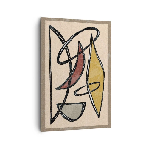 Obraz na płótnie - Abstrakcyjna kompozycja geometryczna z czarnymi liniami na beżowym tle - 70x100cm - Kompozycja – łuki i owale - Nowoczesna dekoracja ścienna do salonu i sypialni ARTTOR