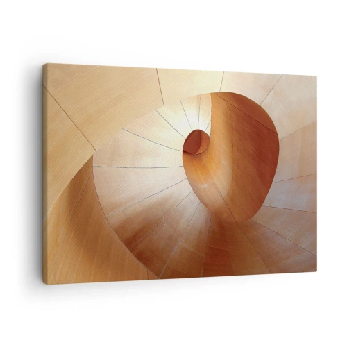 Obraz na płótnie - Abstrakcyjna spirala w odcieniach drewna i jasnego brązu - 70x50cm - Architektoniczna serpentyna - Nowoczesna dekoracja ścienna do salonu i sypialni ARTTOR