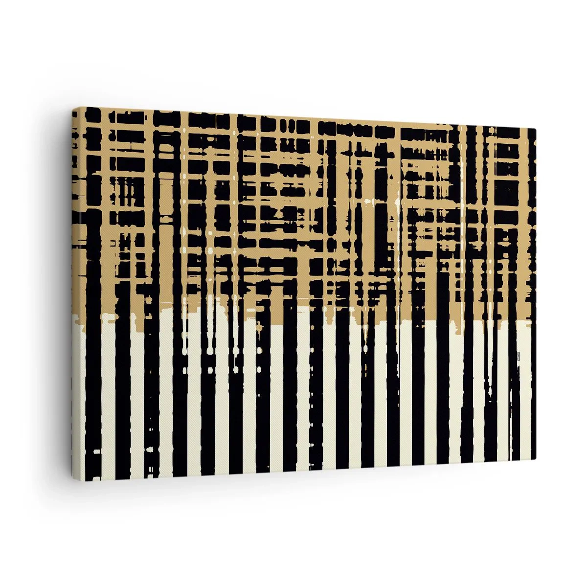 Obraz na płótnie - Abstrakcyjne linie w kolorach czerni, beżu i bieli - 70x50cm - Architektoniczna abstrakcja - Nowoczesna dekoracja ścienna do salonu i sypialni ARTTOR