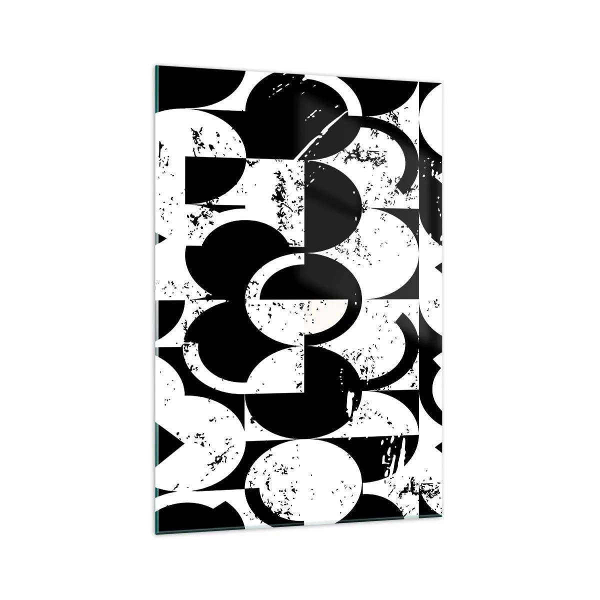 Obraz na szkle - Abstrakcyjny czarno-biały wzór geometryczny z efektem vintage - 70x100cm - Białe jest białe, a czarne czarne - Nowoczesna dekoracja ścienna do salonu i sypialni ARTTOR