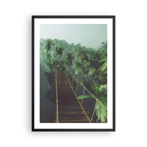 Plakat w czarnej ramie - Wiszący most w tropikalnym lesie pełnym palm - 50x70cm - Nad kipielą zieleni - Nowoczesna dekoracja ścienna do salonu i sypialni ARTTOR