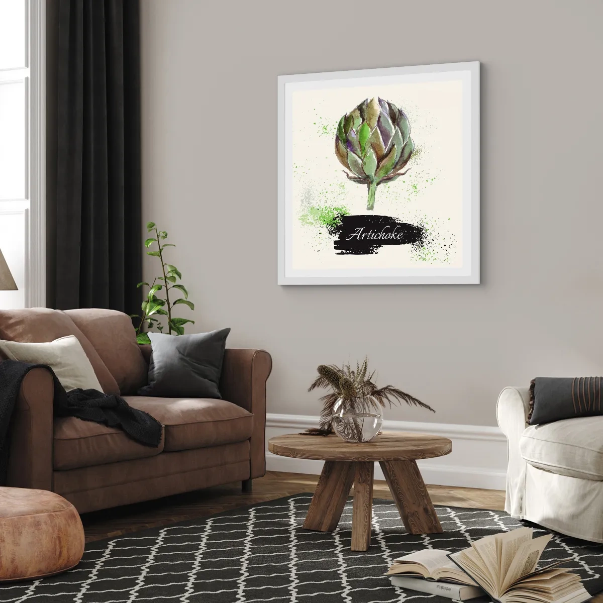 Plakat w białej ramie - Eviva warzywa! - 60x60 cm