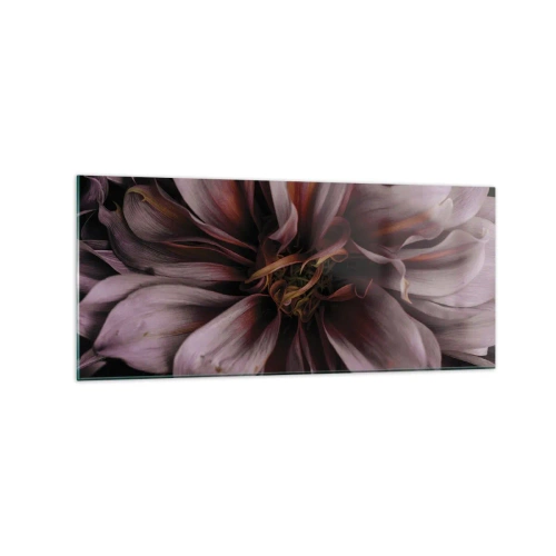 Obraz na szkle - Zbliżenie na detal dużego kwiatu w subtelnych barwach - 120x50cm - Kwietne serce - Nowoczesna dekoracja ścienna do salonu i sypialni ARTTOR