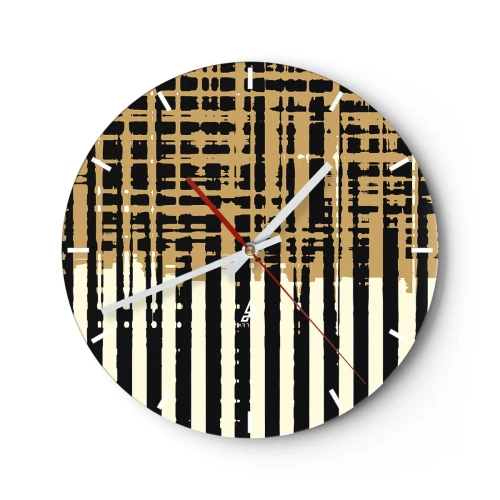 Zegar ścienny - Geometryczna abstrakcja w odcieniach beżu i czerni - 30x30cm - Architektoniczna abstrakcja - Nowoczesna dekoracja ścienna do salonu, kuchni i sypialni ARTTOR