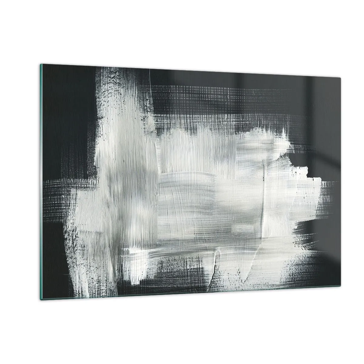 Obraz na szkle - Minimalistyczna abstrakcja w czerni i bieli - 120x80cm - Utkane z pionu i poziomu - Nowoczesna dekoracja ścienna do salonu, kuchni i sypialni ARTTOR
