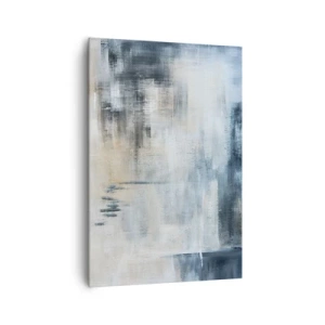 Obraz na płótnie - Abstrakcyjna kompozycja w odcieniach błękitu i szarości - 70x100cm - Za zasłoną błękitu - Nowoczesna dekoracja ścienna do salonu i sypialni ARTTOR