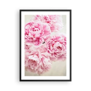 Plakat w czarnej ramie - Bukiet różowych piwonii na jasnym tle - 50x70cm - W różowym przepychu - Nowoczesna dekoracja ścienna do salonu i sypialni ARTTOR