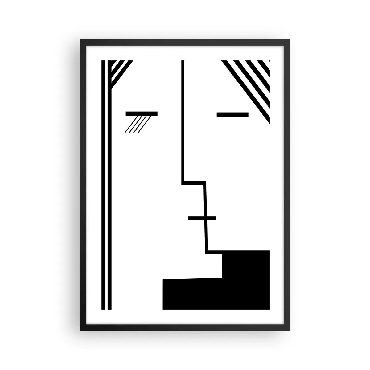 Plakat w czarnej ramie - Minimalistyczna, abstrakcyjna twarz w czarno-białej stylistyce - 50x70cm - Po prostu pocałunek - Nowoczesna dekoracja ścienna do salonu i sypialni ARTTOR