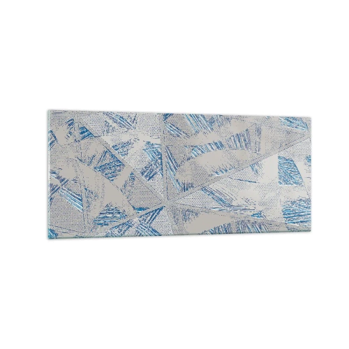 Obraz na szkle - Geometryczne wzory w odcieniach błękitu i szarości - 120x50cm - W szaroniebieskim labiryncie - Nowoczesna dekoracja ścienna do salonu i sypialni ARTTOR