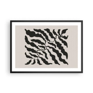 Plakat w czarnej ramie - Gałązki z liśćmi w czerni na jasnym tle - 70x50cm - Natura kwadratu - Nowoczesna dekoracja ścienna do salonu i sypialni ARTTOR
