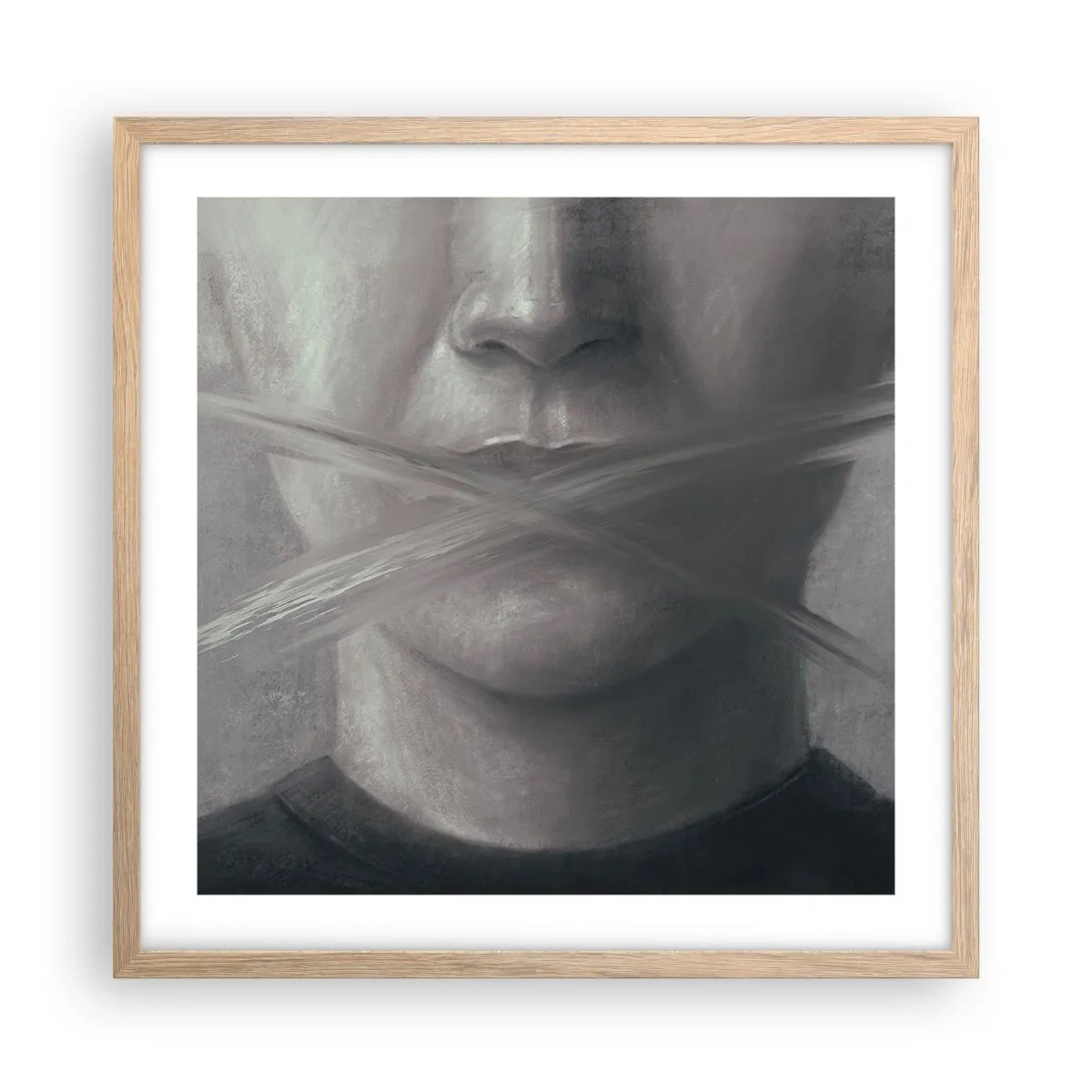 Plakat w ramie jasny dąb - Ani słowa - 50x50 cm