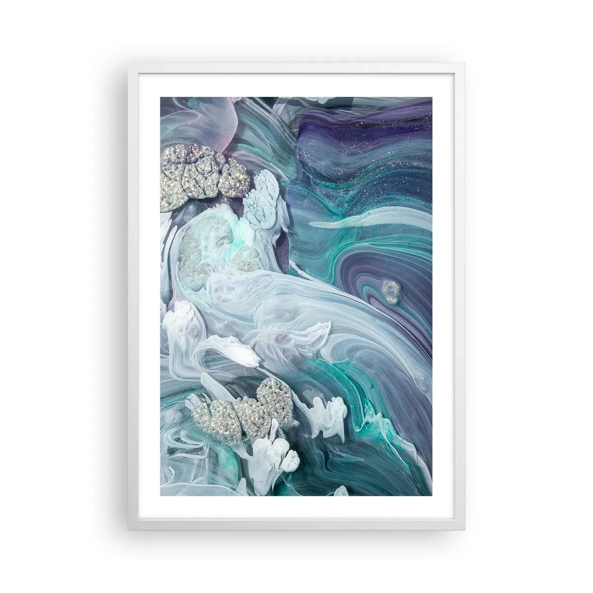 Plakat w białej ramie - Nurty błękitu - 50x70 cm