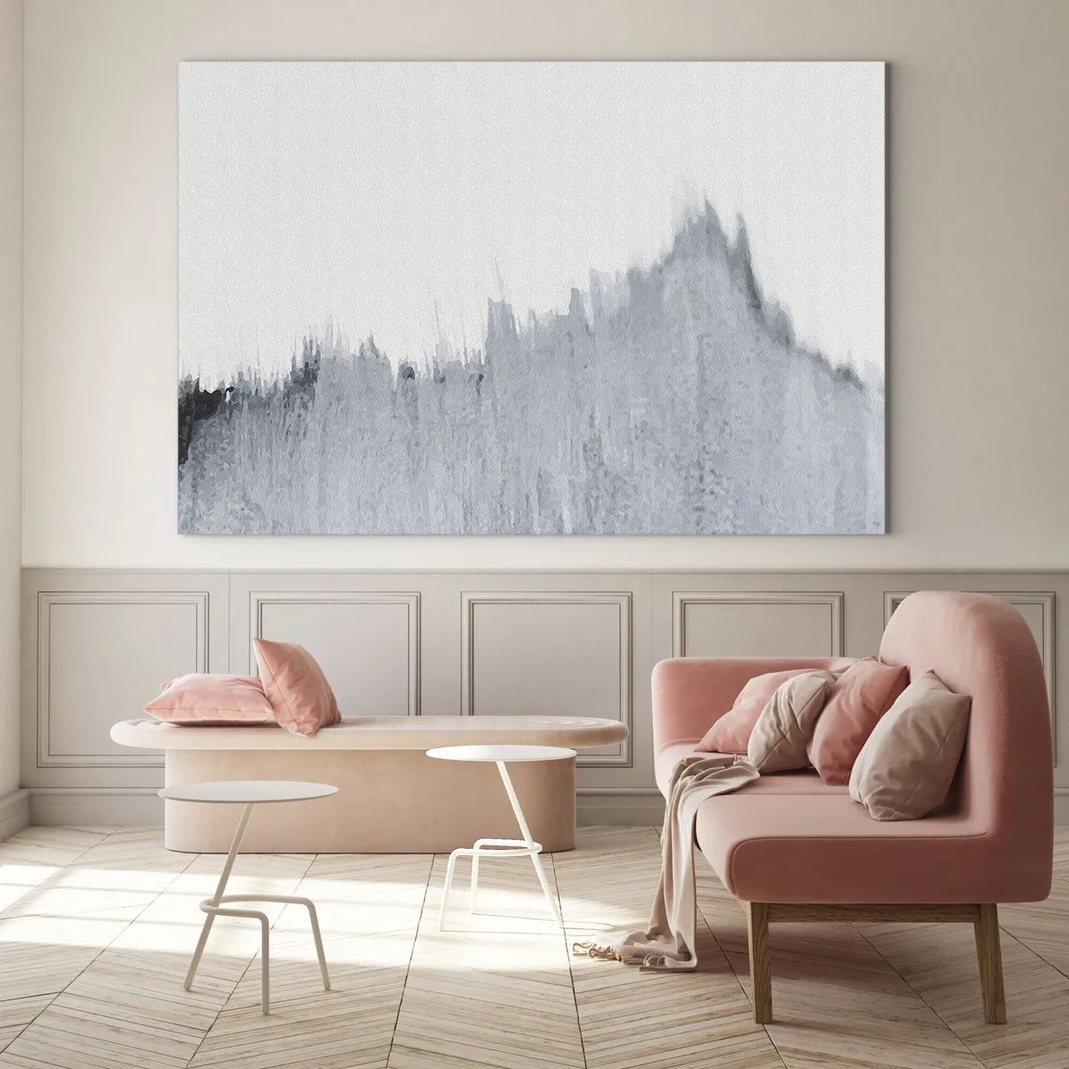 Obraz na szkle - Abstrakcyjna kompozycja w odcieniach szarości przypominająca zapis na tle bieli - 70x50cm - Tajemniczy zapis - Nowoczesna dekoracja ścienna do salonu i sypialni ARTTOR