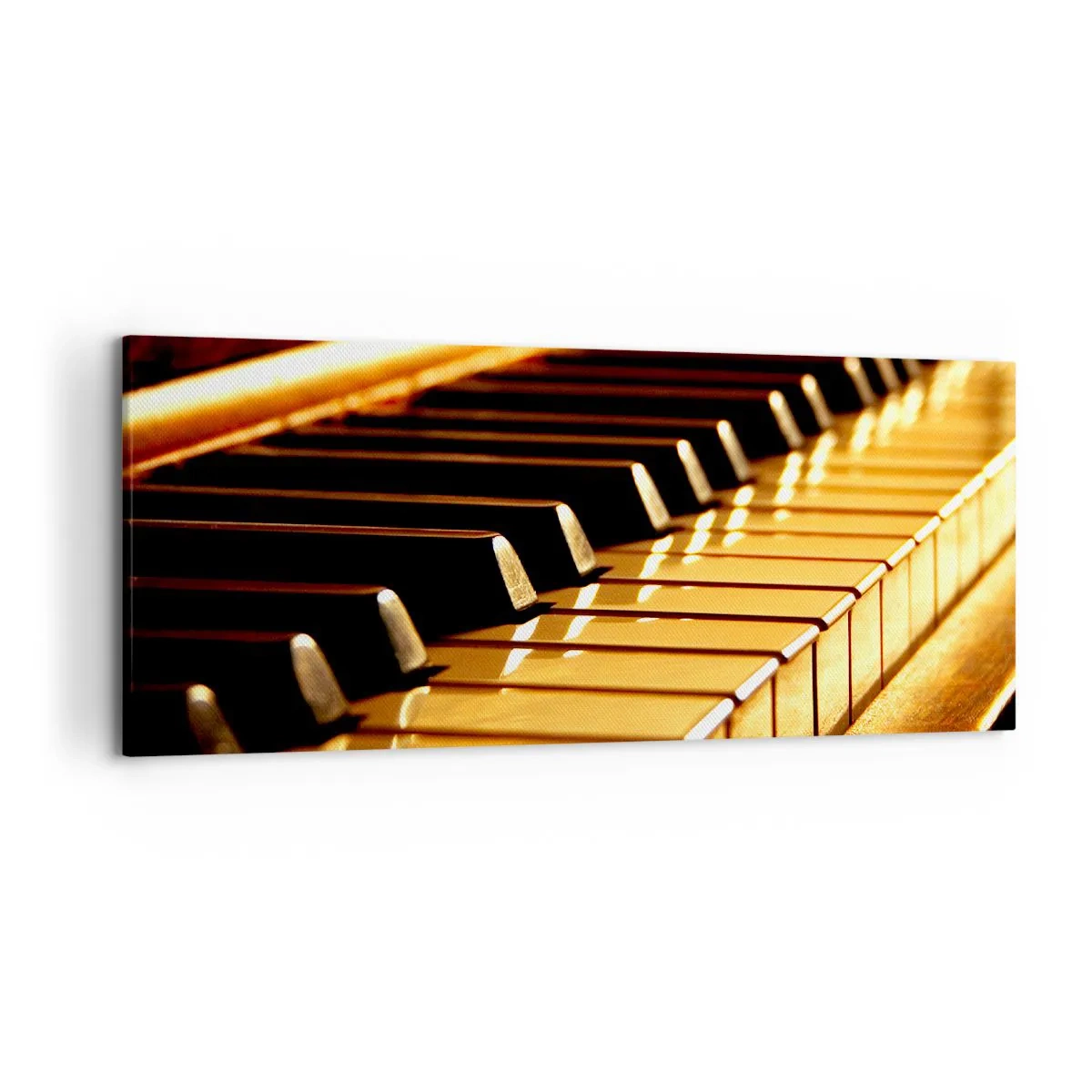 Obraz na płótnie - Klawiatura fortepianu w złotym oświetleniu - 120x50cm - Nieograniczone możliwości - Nowoczesna dekoracja ścienna do salonu i sypialni ARTTOR