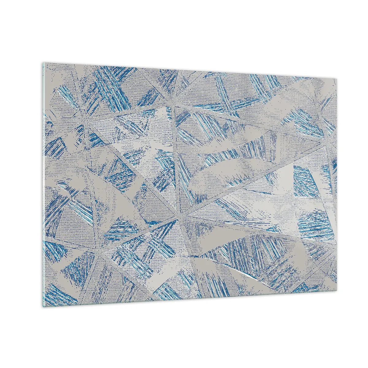 Obraz na szkle - Geometryczne wzory w odcieniach szarości i niebieskiego - 100x70cm - W szaroniebieskim labiryncie - Nowoczesna dekoracja ścienna do salonu, kuchni i sypialni ARTTOR